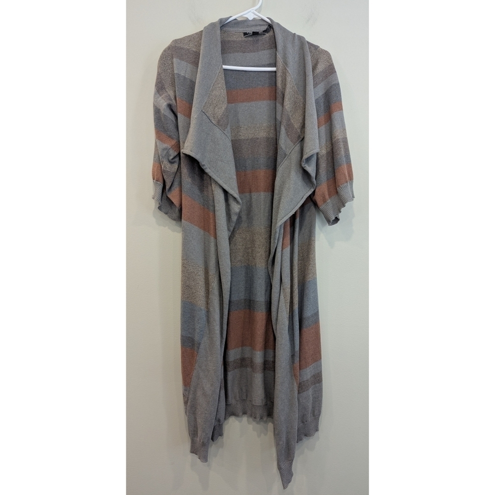 Peruvian Connection Striped Half Sleeve Pima Cotton Open Cardigan Size XS